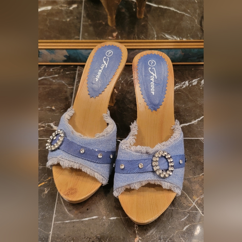 FOREVER  denim heeled sandals Vintage.